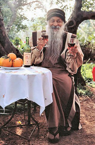 osho with two glasses of whine
